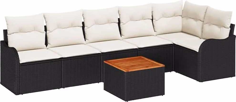 Set Divano da Giardino 7 pcs Nero e Crema polyrattan