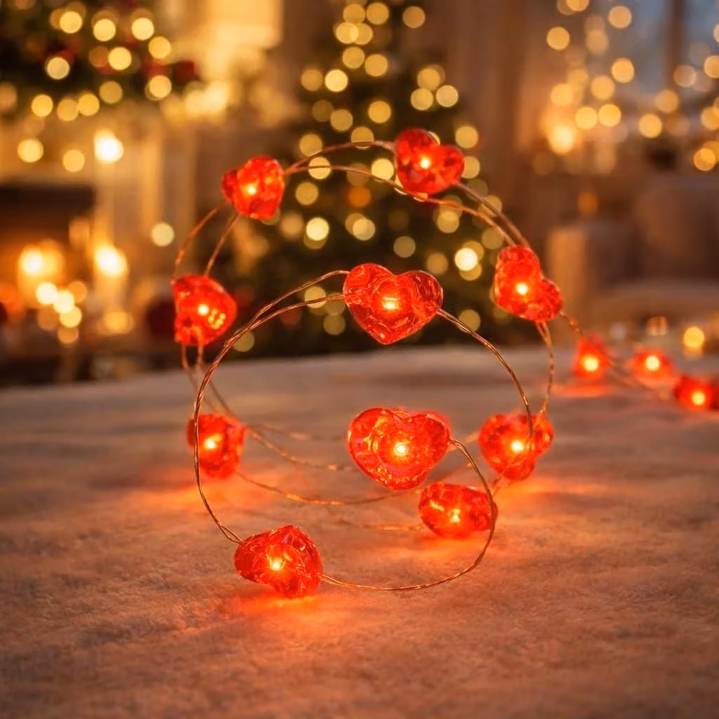 Catena luminosa a LED con cuori, lunghezza 1,5 metri, 20 LED, alimentazione a batteria