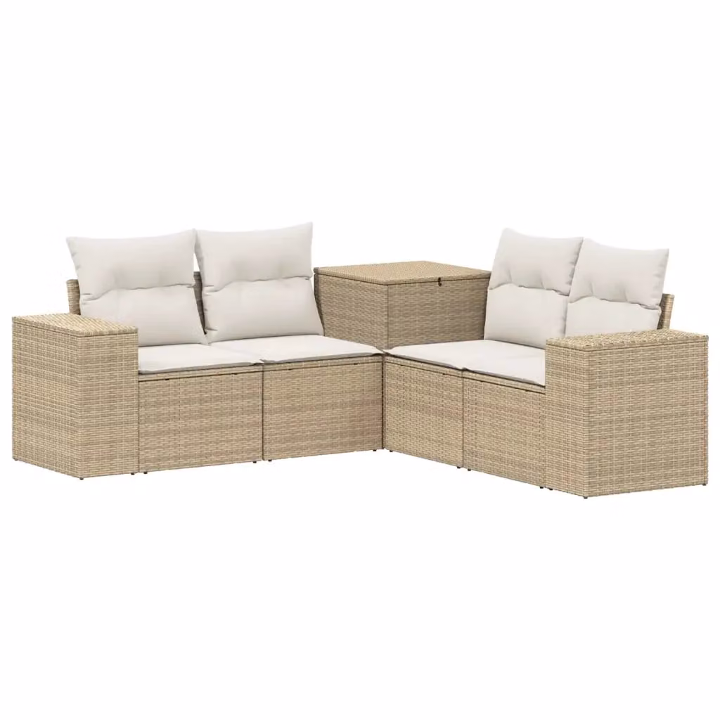 Set di divani da giardino a forma di L vidaXL in polyrattan beige e bianco con cuscini inclusi – 2
