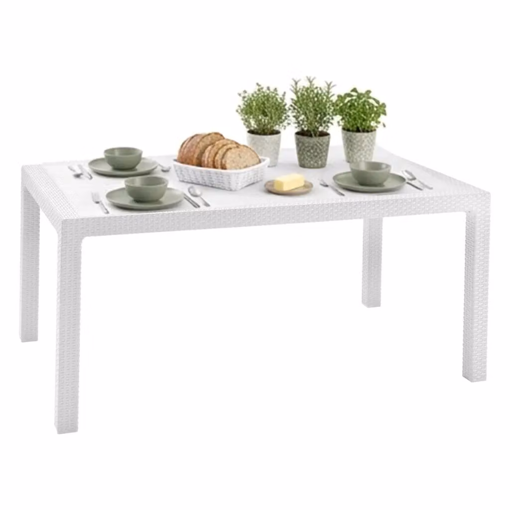 Tavolo da esterno DMORA bianco per giardino e terrazza, modello rettangolare resistente alle intemperie, L: 160.5 cm, P: 94.5 cm, H: 74.5 cm – 2
