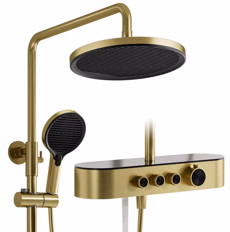 Colonna doccia 3-in-1, finitura dorata, soffione da 280 mm, doccetta manuale
