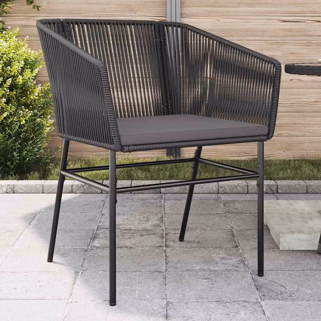 Set di 2 sedie da giardino vidaXL in polyrattan con cuscini, colore nero e grigio, con braccioli e resistenza ai raggi UV