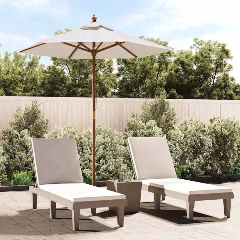 Ombrellone da giardino vidaXL con palo in legno color sabbia e bianco, L: 196 cm, H: 231 cm