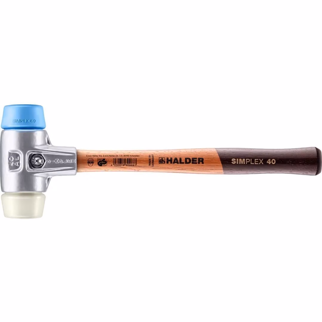 Mazza SIMPLEX soft-face con alloggiamento in alluminio e manico in legno, Ø 40, TPE-soft / nylon
