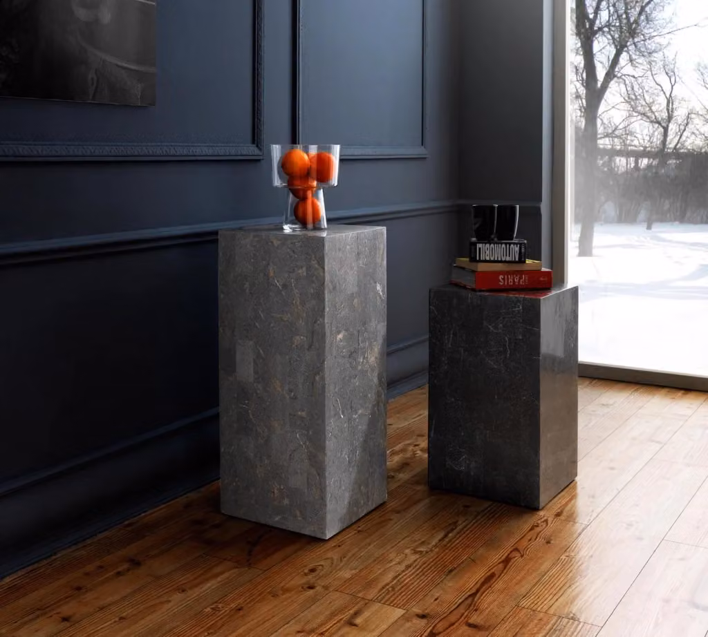 Colonna Inay in pietra fossile Gray Stone e compensato marino, design moderno, L/P/H: 35 x 35 x 80 cm – 2