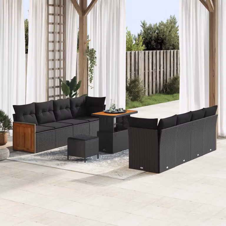 vidaXL Set Divano da Giardino Moderno 11 Posti con Cuscini Nero
