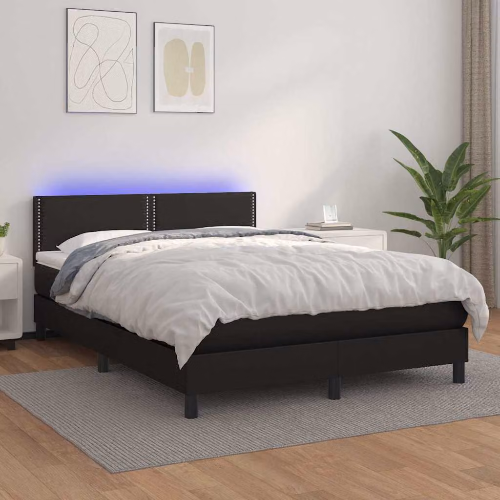 vidaXL Giroletto a Molle con Materasso e LED Nero in Similpelle L/P: 140 x 200 cm – 1