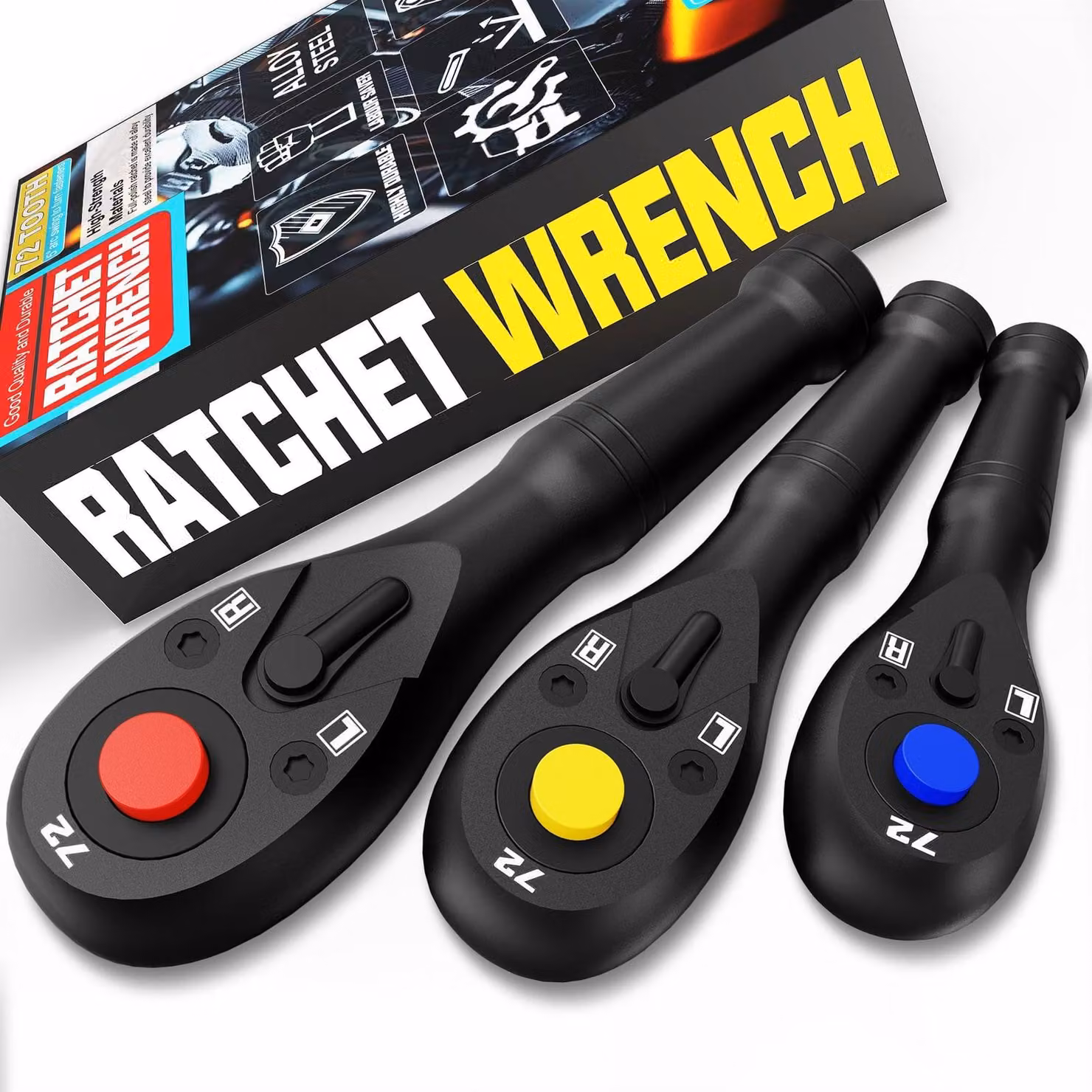 Set di cricchetti chiave a bussola - 3 pezzi - 1/4 3/8 1/2 pollici - 72 denti - Cricchetto reversibile