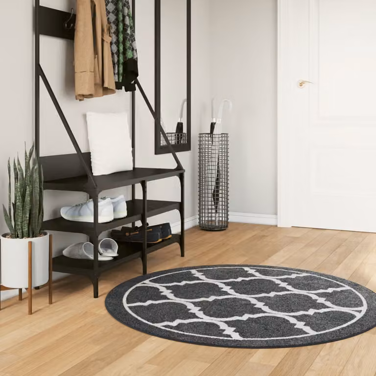 Tappeto rotondo moderno vidaXL in poliestere lavabile, motivo geometrico nero e bianco, Ø 120 cm