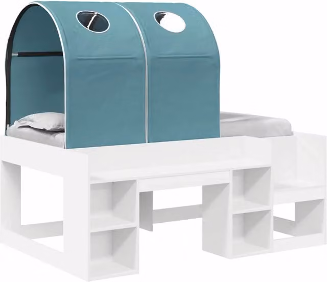 Letto singolo | Letto per adulti | Letto con Tunnel 4 pcs Bianco e azzurro Legno ingegnerizzato