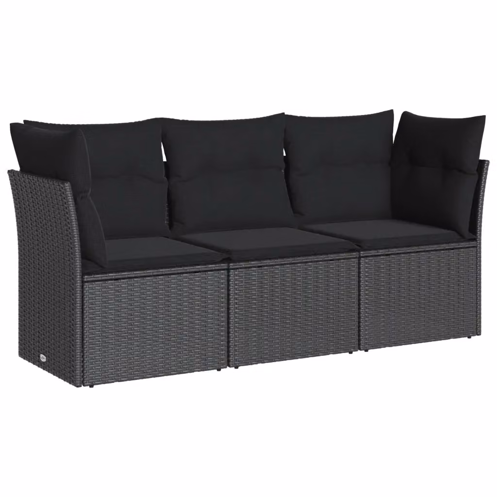 Set di Divani da Giardino vidaXL a Forma di L con Cuscini Neri in Polyrattan e Acciaio – 2