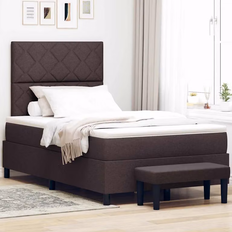 Letto Ibrido con Molle a Tasche e Testiera vidaXL, Marrone, L/P/H: 120 x 200 cm