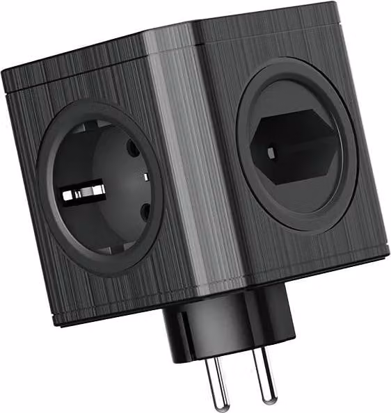 Adattatore di presa con 4x prese 230V e 3x USB-A nero