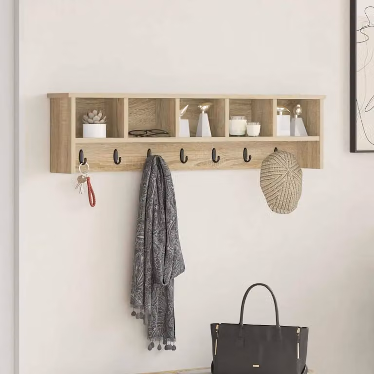Appendiabiti a muro vidaXL in Rovere Sonoma con ganci, L: 100 cm, P: 16 cm, H: 26 cm