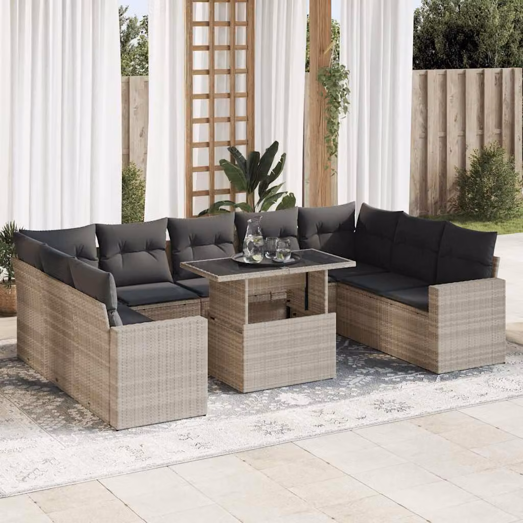 Maison Exclusive - Set Divano Giardino 10 pz con Cuscini Grigio Chiaro Polyrattan