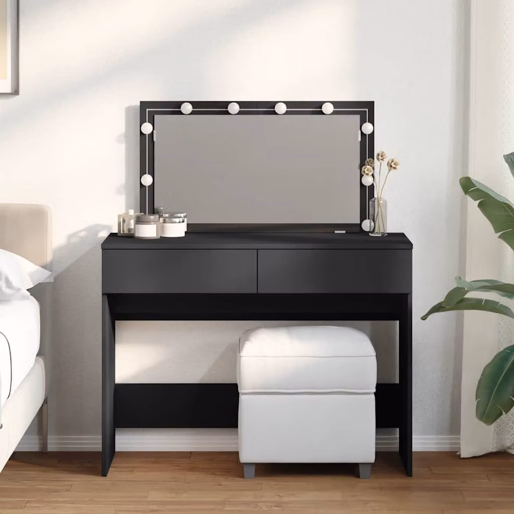 Toeletta Hollywood con LED vidaXL in legno nero opaco L: 100 cm, P: 40 cm, H: 120 cm – 1