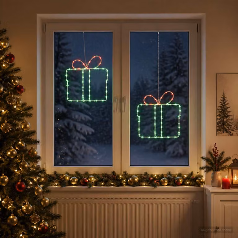 Decorazioni natalizie a LED per finestre, modello LOVIISA, confezione da 2, 160 LED, colore rosso e verde
