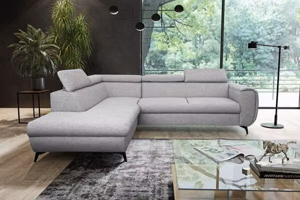 Divano angolare "Mona" Divano angolare funzione letto grigio Recamiere sinistra