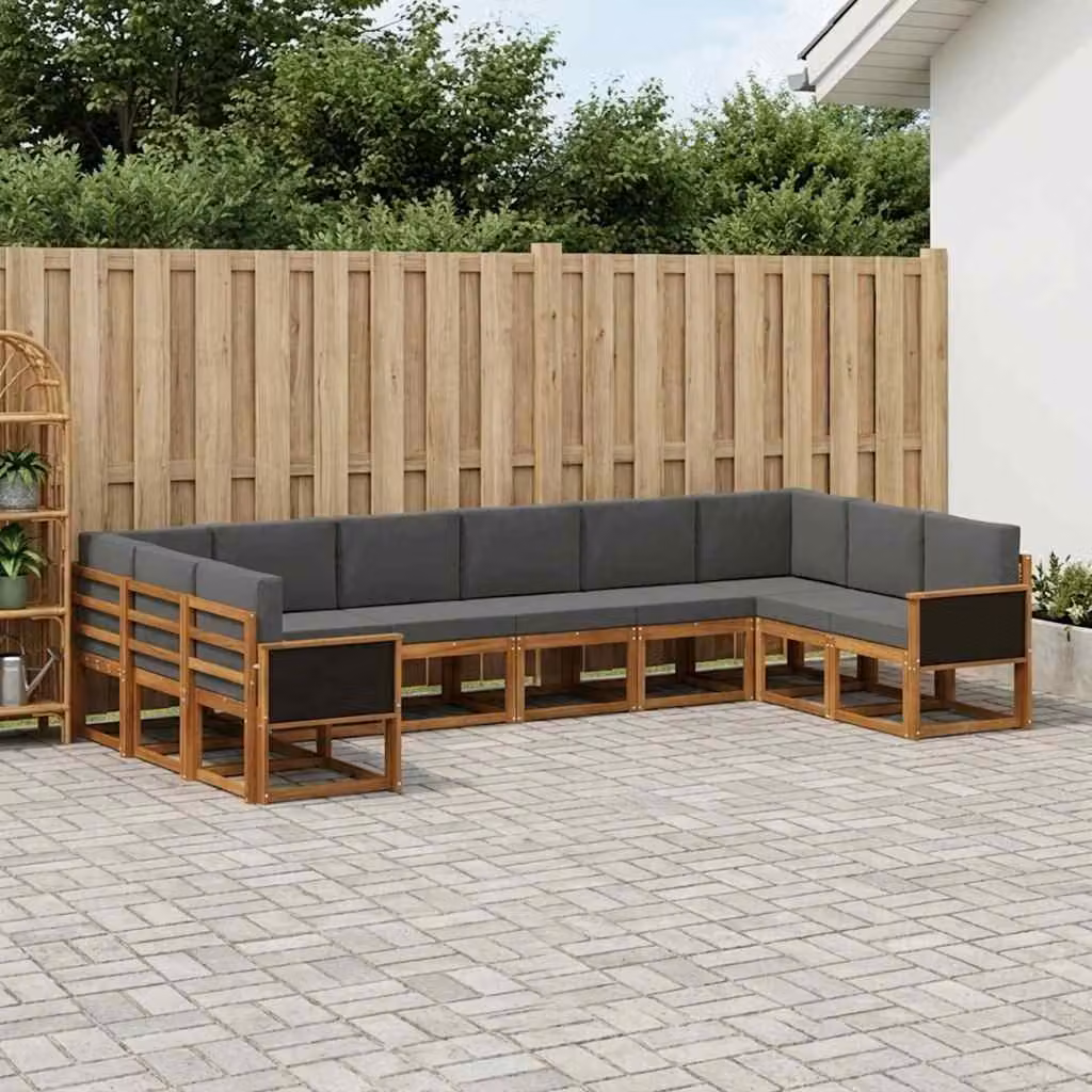 Set di divani da esterno vidaXL a forma di L in legno di acacia con cuscini, colore marrone e antracite