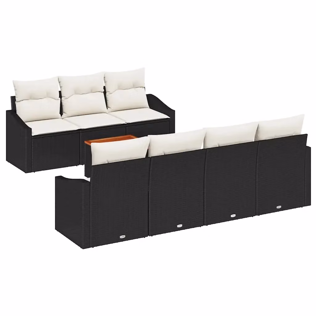 Set Divano da Giardino vidaXL 8 Pezzi con Cuscini Nero e Beige in Polyrattan e Acciaio – 2