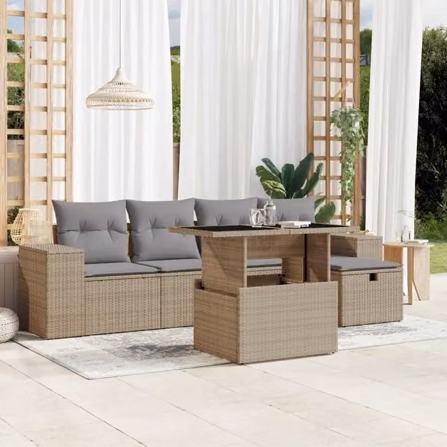 Set Divano da Giardino 6 pz con Cuscini Beige in Polyrattan 3275289