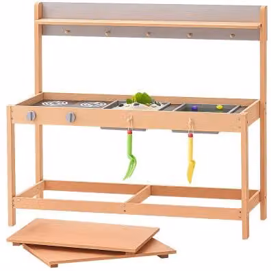 Set da cucina giocattolo in legno VEVOR multicolore con accessori, fornello e lavello, Larghezza: 100 cm
