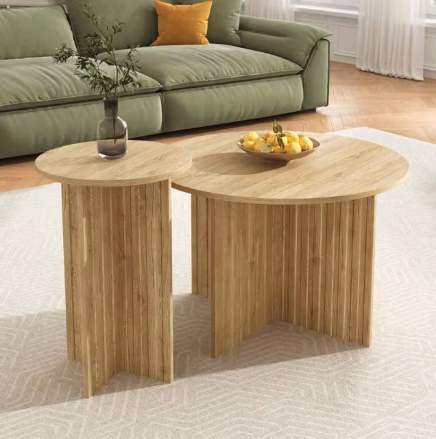 Set di 2 tavolini rotondi a incastro in legno, naturale, Ø76/40 cm