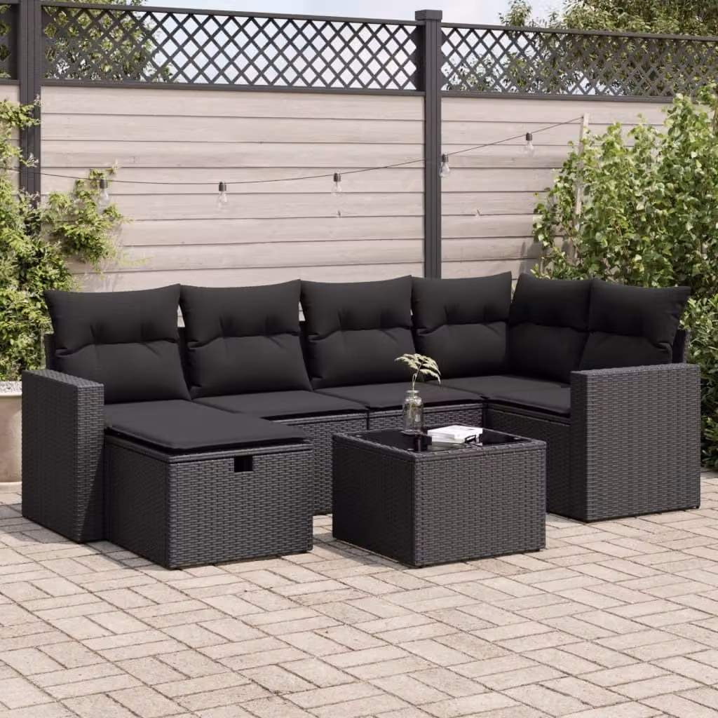 Maison Exclusive - Set da giardino 7 pezzi con cuscini in polyrattan nero