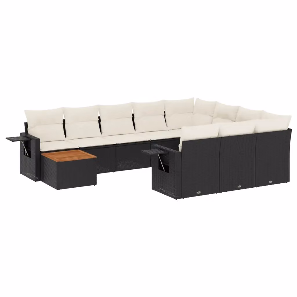 Set di Divani da Giardino a Forma di U vidaXL in Polyrattan Nero con Cuscini e Tavolino da Esterno – 2