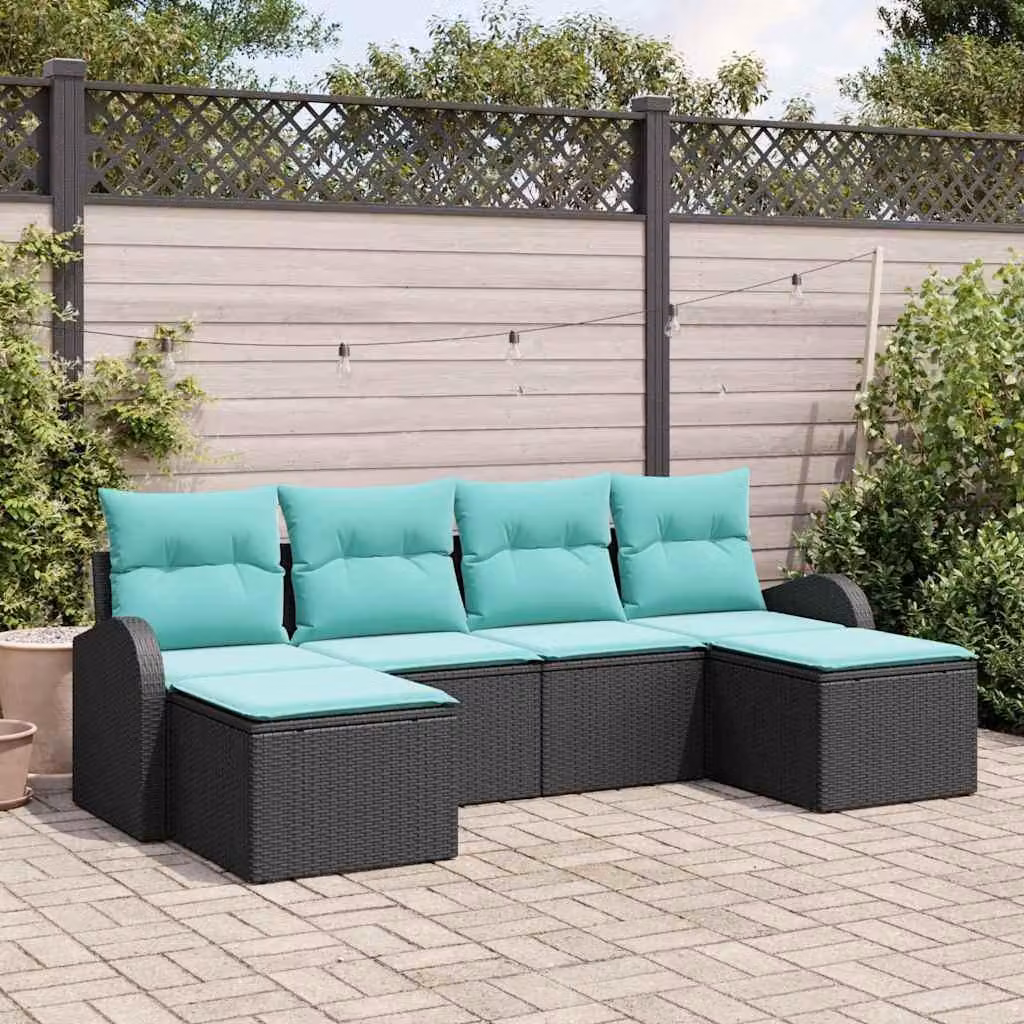 Maison Exclusive - Set di divani da esterno, 6 pezzi, in rattan sintetico nero e turchese