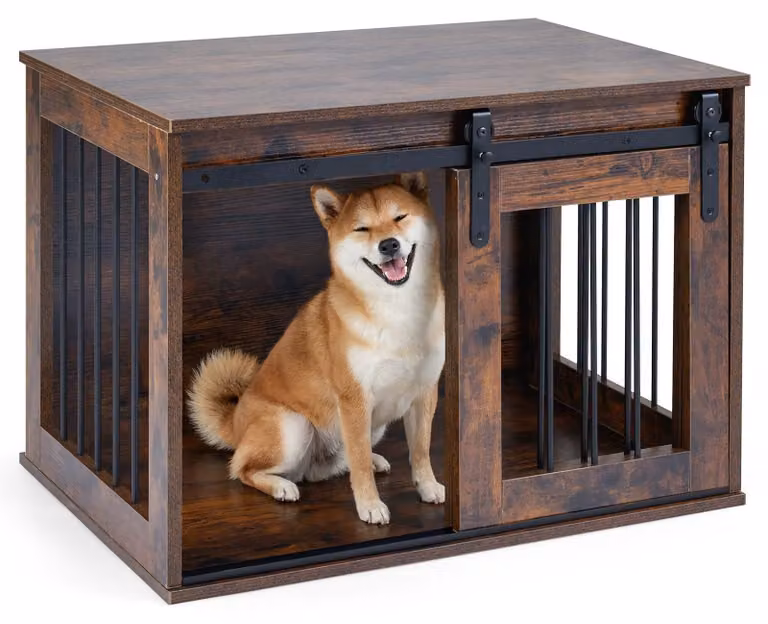 Gabbia per cani con porta scorrevole a scomparsa, 80 cm, marrone