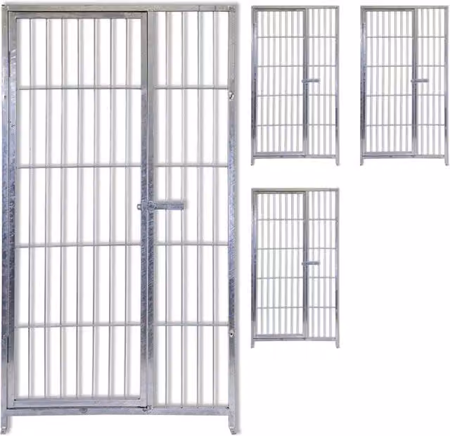 Set di 4 pannelli di recinzione con porta OGOMONDO in acciaio zincato a caldo, colore argento, con installazione interrata, H: 1,80 m x L: 1,00 m
