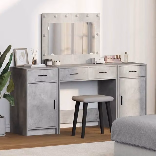 Set da trucco moderno vidaXL con specchio Hollywood LED in colore grigio, L: 78,5 cm, P: 41 cm, H: 135 cm – 1