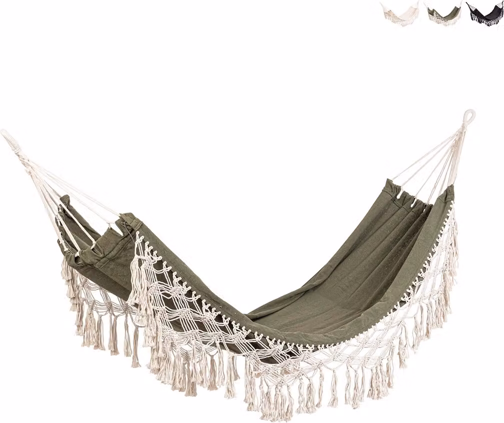 Amaca da giardino in cotone in stile boho-chic 200x100 Bizzotto Eldoris - Verde scuro