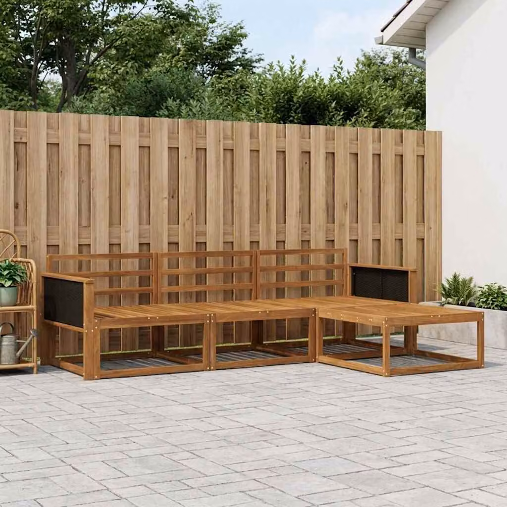 Set di divani da esterno vidaXL a forma di L in legno di acacia massello marrone con cuscini inclusi