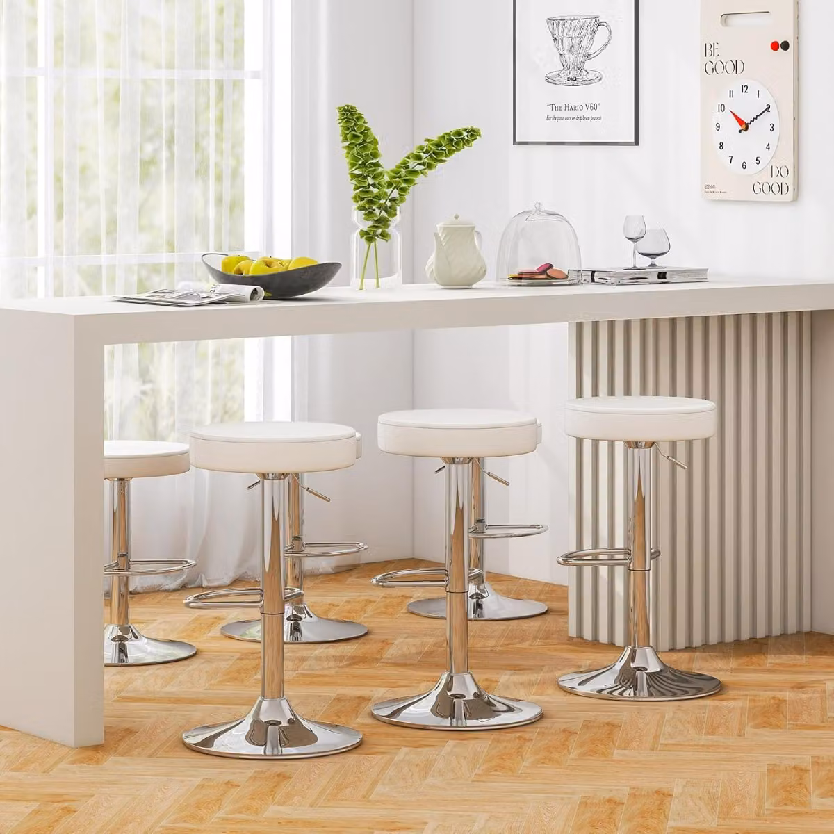 Set di 2 sgabelli da bar Costway senza schienale con altezza regolabile in ecopelle bianca per cucina e sala da pranzo