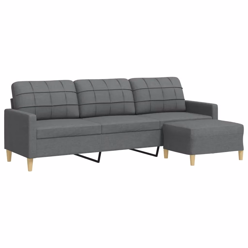 Divano a 3 posti con poggiapiedi vidaXL in tessuto grigio con struttura in metallo per soggiorno o giardino L: 226 cm, P: 80 cm, H: 77 cm – 2