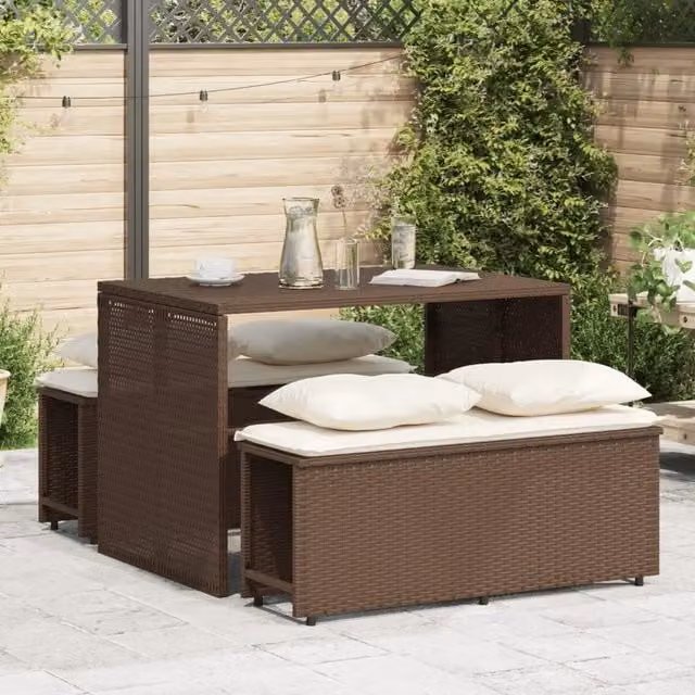 Set da Pranzo da Giardino 3pz con Cuscini in Polyrattan Marrone 4003903