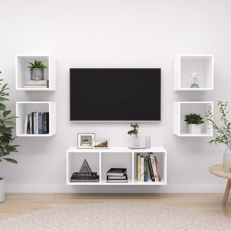 Set di mobili porta TV vidaXL composto da 5 pezzi in legno multistrato e MDF, colore bianco opaco