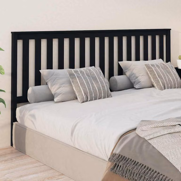 Testiera per letto vidaXL in legno massello di pino, colore nero, L 206 cm x H 101 cm x P 6 cm