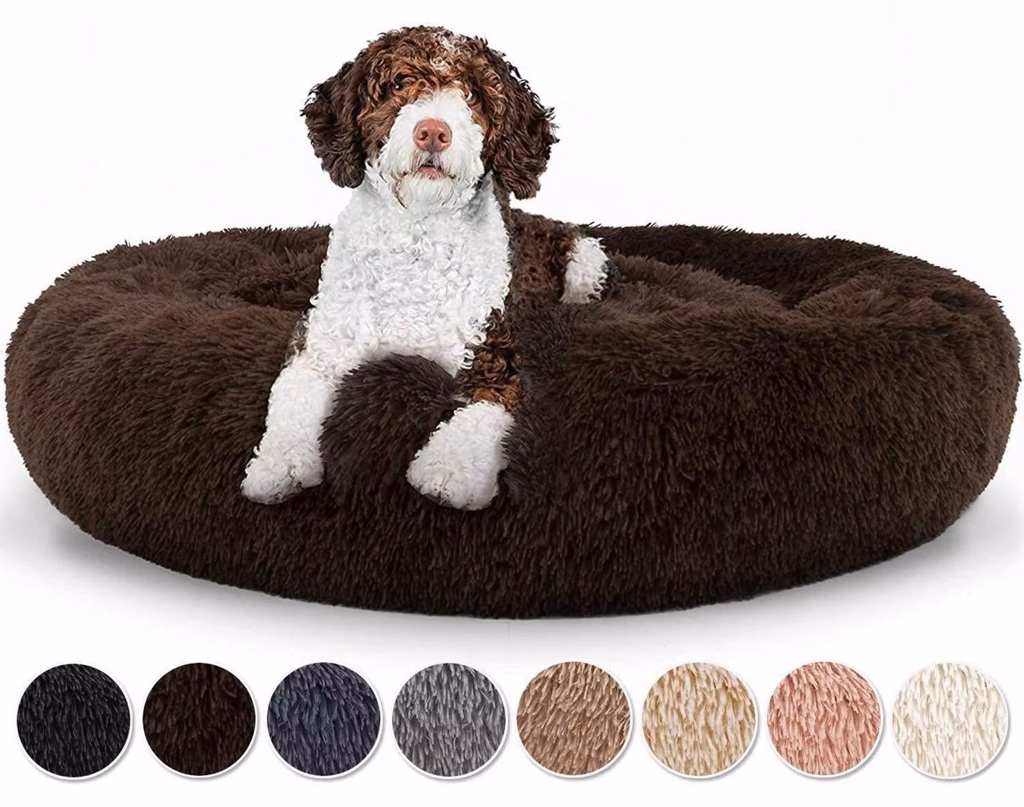 Cuccia per cani, forma a ciambella, in peluche, sfoderabile e lavabile in lavatrice, colore marrone, dimensioni 90x90x20 cm