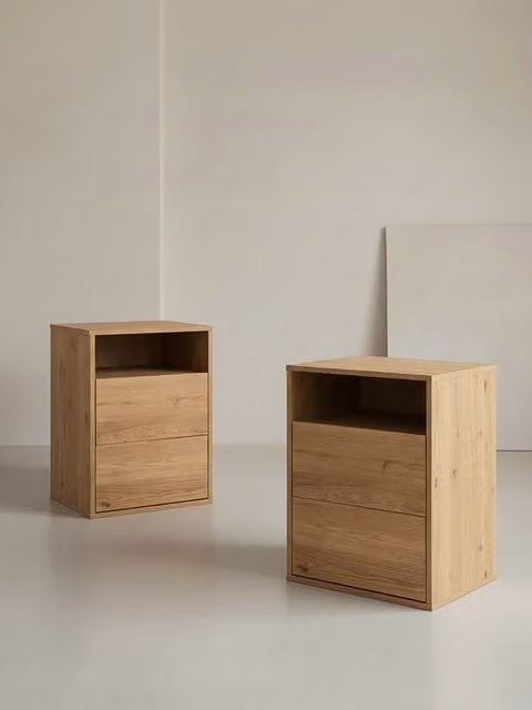 Set di 2 comodini Hegas Kenay Home colore naturale con 2 cassetti e finitura opaca