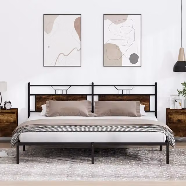 Giroletto senza materasso vidaXL in legno e metallo colore rovere fumo L: 199 cm, P: 207 cm, H: 91,5 cm