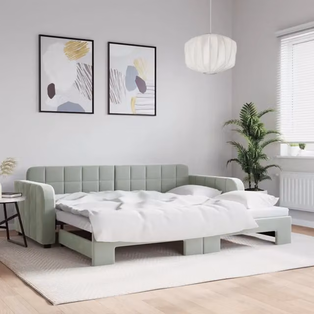Divano Letto con Letto Estraibile vidaXL in Velluto Grigio per Soggiorno e Camera da Letto L/P/H: 213 x 90 x 71 cm – 1