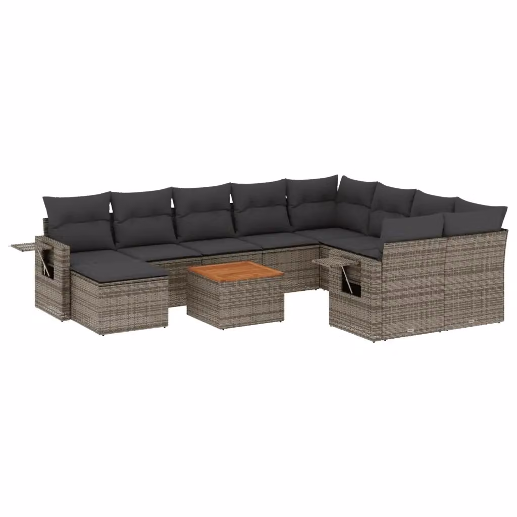 vidaXL Set Divani da Giardino 11 pz in Polyrattan Grigio con Cuscini e Tavolino da Esterno – 2