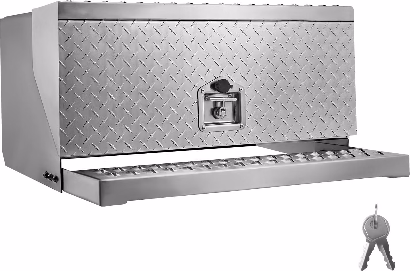 SucceBuy Cassetta per gradini per semirimorchi in alluminio, 760x750x400 mm, cassetta porta attrezzi con maniglia a T, serratura e chiavi, adatta per gradini di accesso alla cabina di guida, autocarri a pianale, gru e autoarticolati