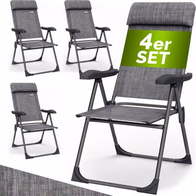 Set di 4 sedie da giardino pieghevoli Casaria con cuscini rimovibili in alluminio e tessuto grigio