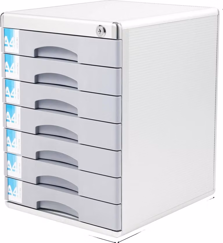 Contenitore per archiviazione documenti, design a 7 scomparti, con serratura, colore grigio
