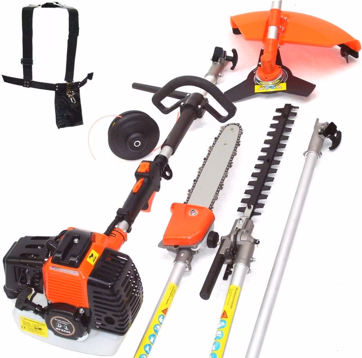 Decespugliatore a benzina, multiutensile 5 in 1, decespugliatore 55879, tagliasiepi, motosega, sega