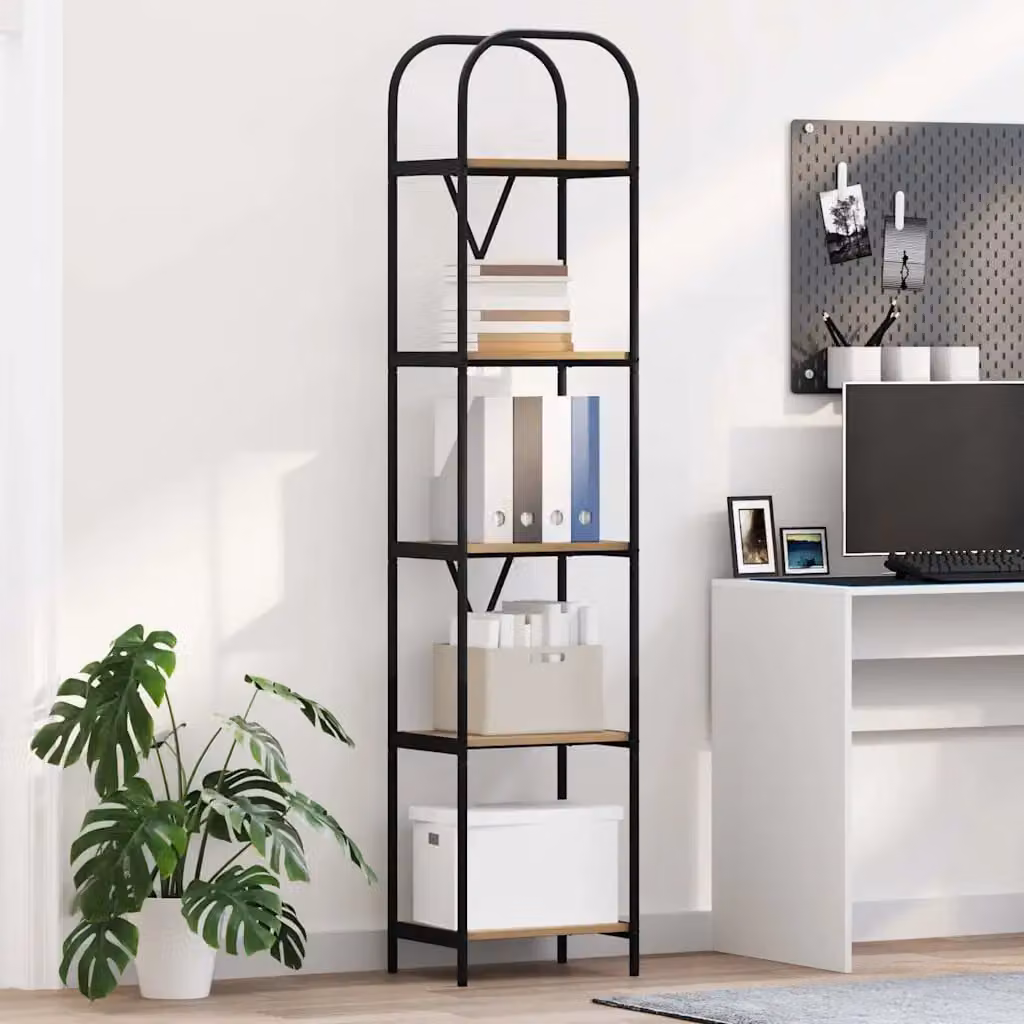 Libreria moderna vidaXL a 5 livelli in legno e metallo, colore marrone e nero, L 40 cm x P 30 cm x H 183 cm